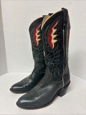 Vintage Acme Teal Leather Flame Inlay Cowboy